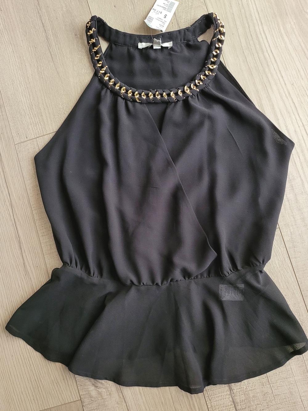 Black Halter Peplum Top with Chain Detail